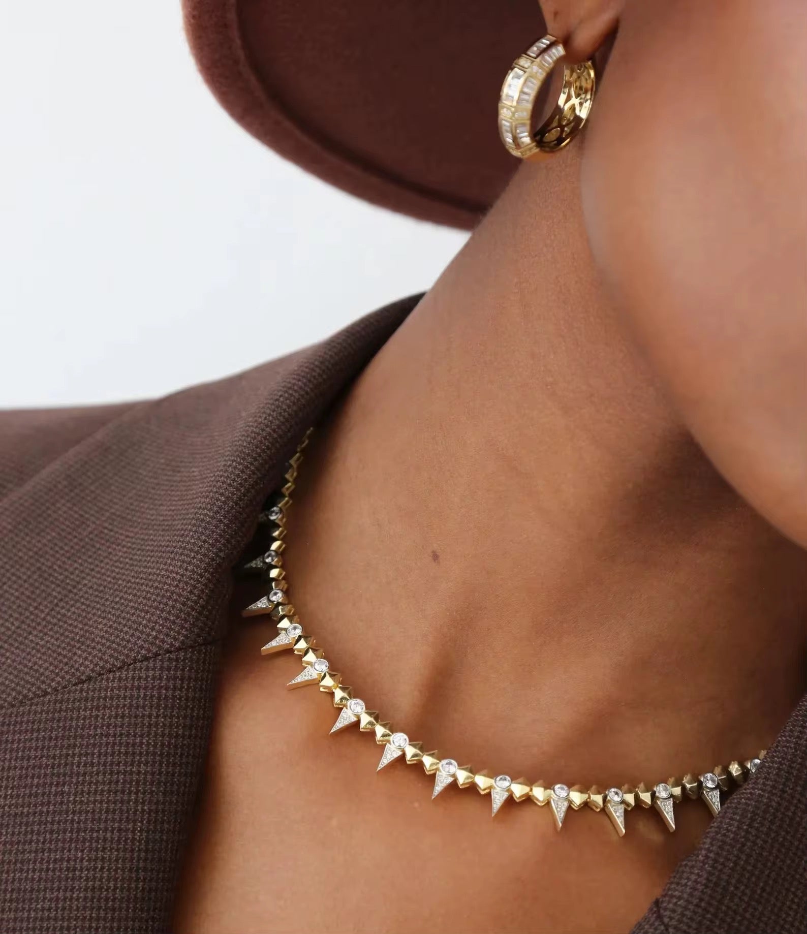 Vexa Spike Zirconia Necklace – Gold & Silver Edgy Statement